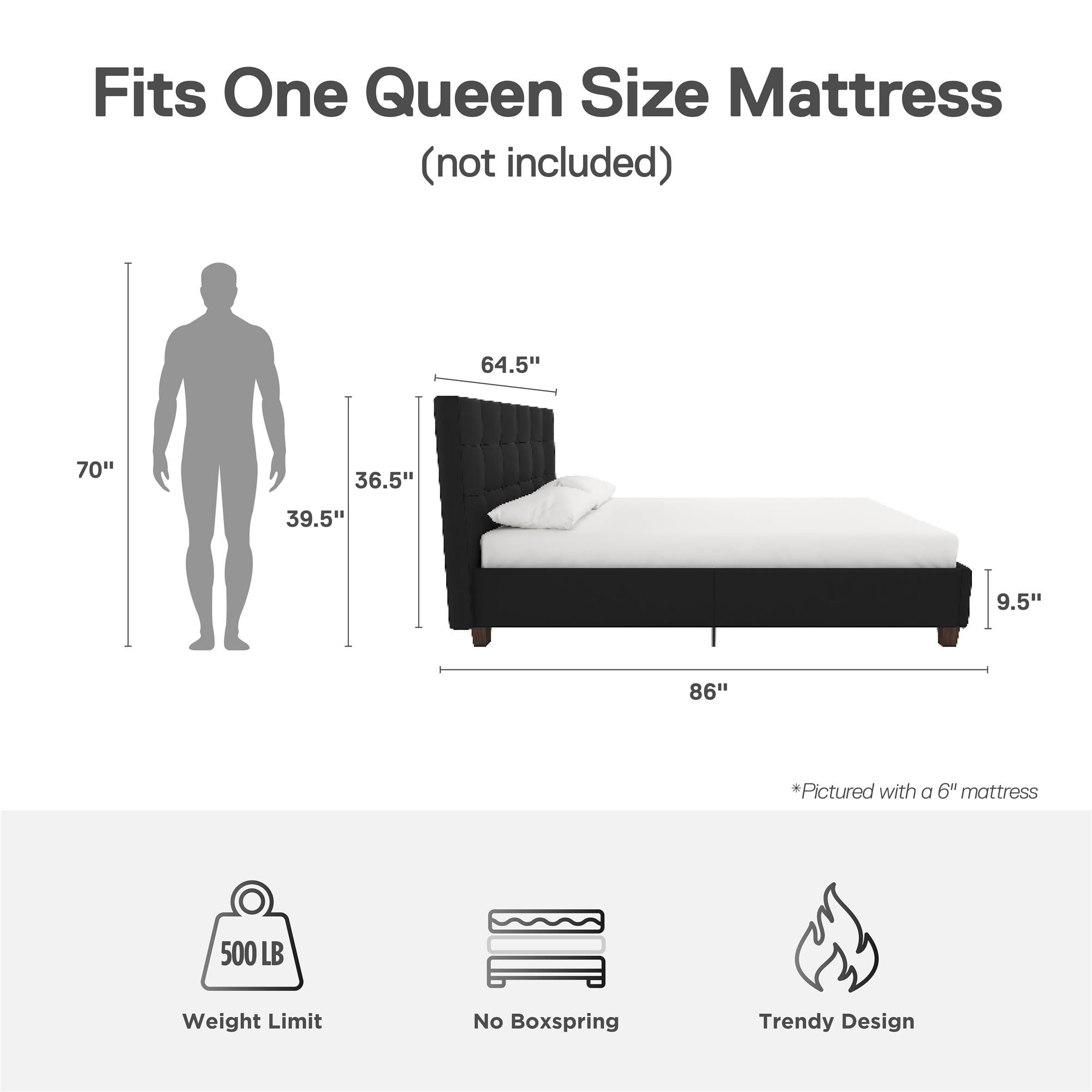DHP Rose Tufted Upholstered Platform Bed Frame, Queen, Black Linen