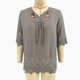 thumbnail image 5 of Horkkom Plus Size Tops for Women Casual Lace Floral Print Tunic Tops Summer V Neck 3/4 Length Sleeve Tops Gray XL, 5 of 8