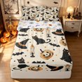 thumbnail image 2 of Feelyou Cartoon Witch Cat Zipper Queen Comforter Set with Fitted Sheet and 2 Pillowcases, Spooky Pumpkin Zipper Bedding Set, Cream, Halloween Reversible, 4pcs, 2 of 7