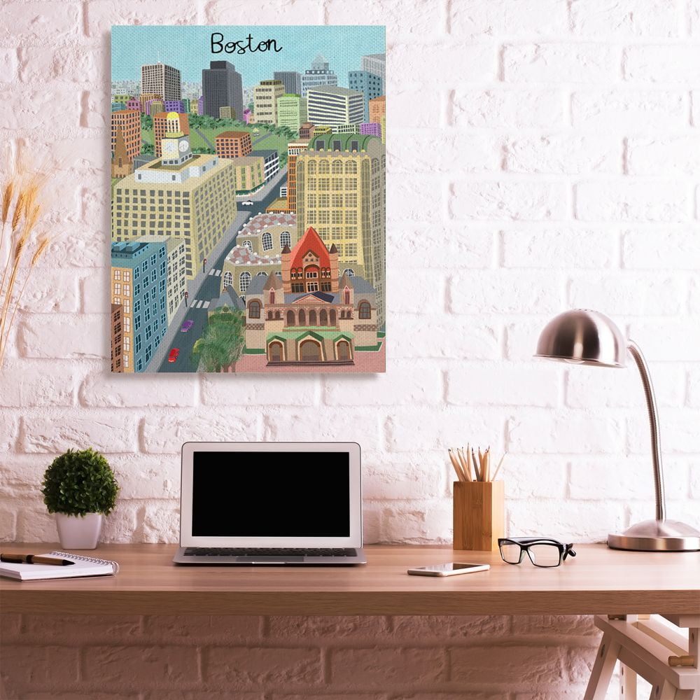 Stupell Industries Colorful Boston Massachusetts City Landmark Architecture Canvas Wall Art Design by Carla Daly, 36" x 48"