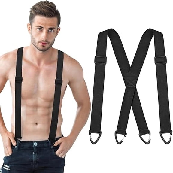 Lohol Work Suspender for Men Women, Adjustable Elastic Braces for Trousers with Snap Hooks - Extra Wide 40mm (Black)