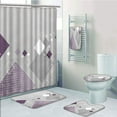 thumbnail image 1 of EREHome Abstract Geometric Composition with Different Colored Squares Striped Dotted Rhombus 5 Piece Bathroom Set Shower Curtain Bath Towel Bath Rug Contour Mat and Toilet Lid Cover, 1 of 2