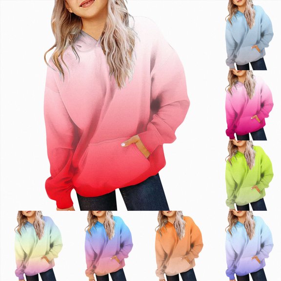 Nwiuh Hoodies for Teen Girls,Cute Gradient Tie Dye Hoodie Long Sleeve Oversized Sweatshirts Pullover Tops Preppy Clothes (Red, 5-6 Years)