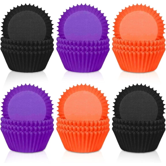 300Pcs Halloween Cupcake Liners Black Purple Orange Cupcake Wrappers Muffin Liners for Halloween Party Supplies Table Decor
