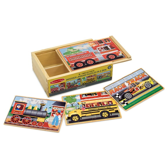 Melissa & Doug Vehicles 4-in-1 Wooden Jigsaw Puzzles in a Storage Box (48 pcs)