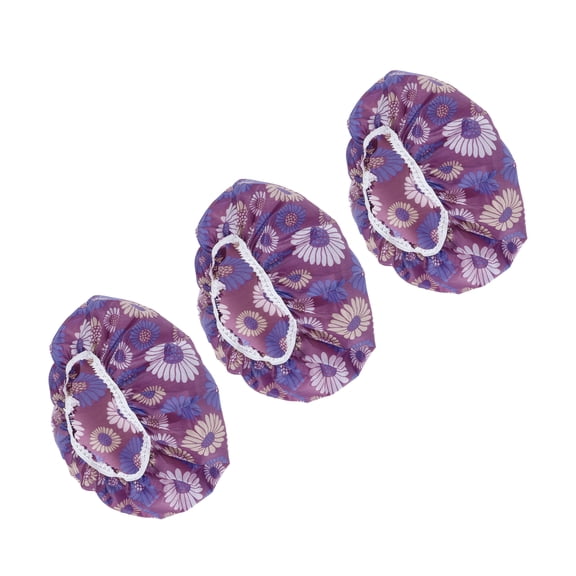 Unique Bargains Flower Single Layer Shower Cap 3 Pcs Purple