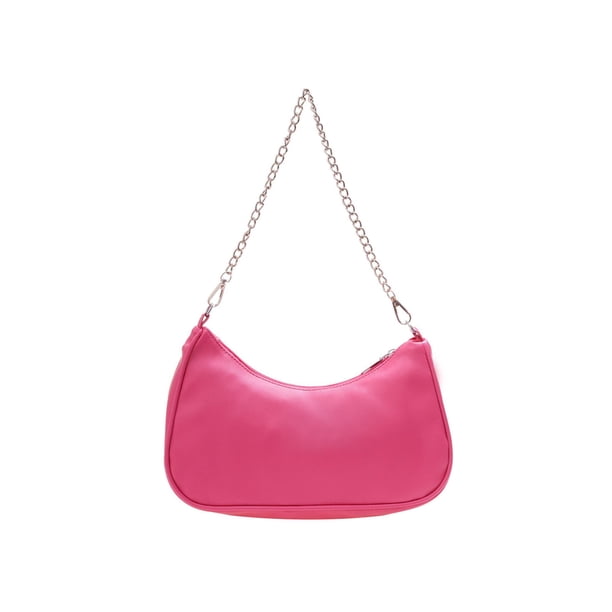 Bolso Mano Con Cadena para Mujer Bolso Hombro Con Axila Color Sólido PU A La (rojo Rosa)