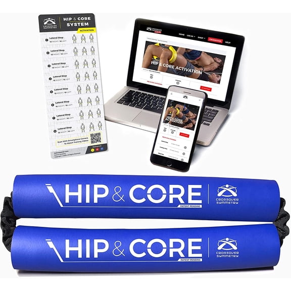 Crossover Symmetry Hip & Core System, Blue Loop Resistance Bands with Online Exercise Guide 2-Piece