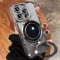 thumbnail image 6 of for iPhone 16 Pro Max Case with Kickstand, [Compatible with Magsafe] Shockproof Glitter Makeup Mirror Ring Holder Camera Protector Bling Girly Cute Phone Cover for iPhone 16 Pro Max (Black), 6 of 10