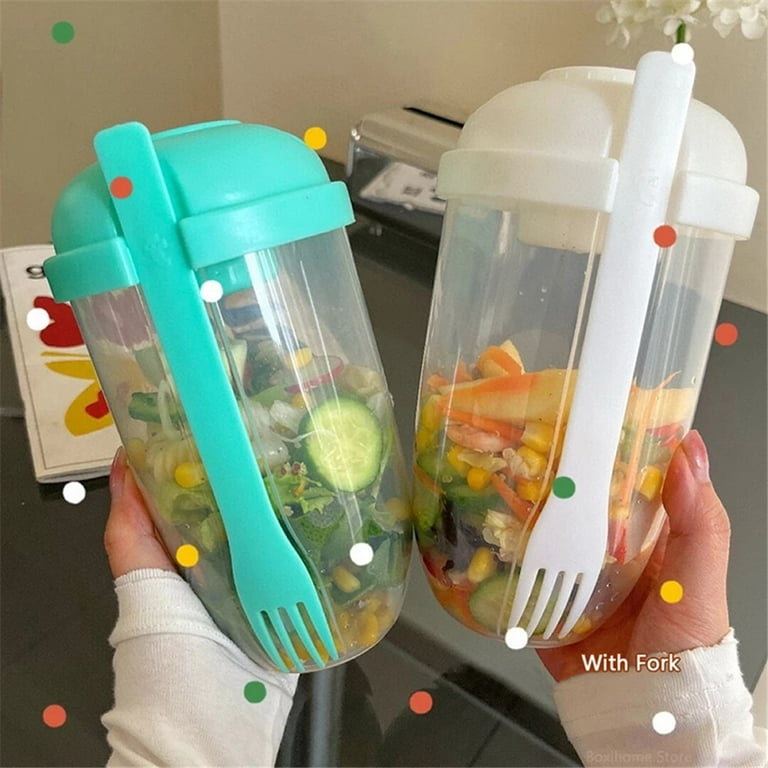 Htovila Double Layer Salad Lunch Container 4-Compartment with Sauce Container Fork Spoon Food Prep Storage Containers for Lunch Snacks School Travel