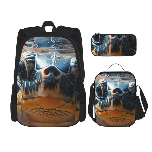 Fotbe Realistic Cute Sea Turtle Set Escolar 3 en 1 para Niños - Mochila Duradera con Lonchera Aislante y Estuche para Lápices - Mochila Escolar para Niños y Niñas