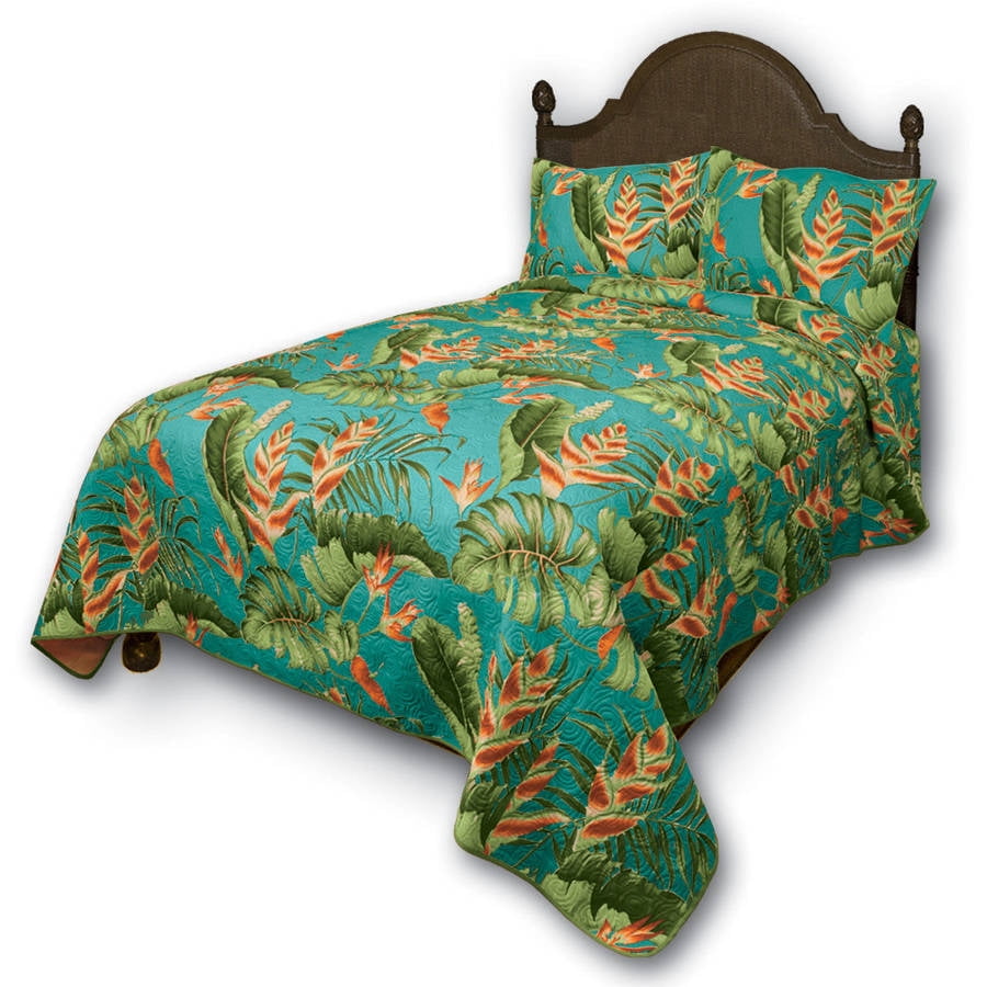 Hi Kalama Collection Hawaiian Fabric King Hawaiian Flower Bedding, 1