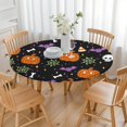 thumbnail image 3 of Happy Halloween Round Tablecloth with Elastic Edge Wrinkle Resistant Washable Evil Pumpkin Ghost Table Covers Tablecloth for Party Picnic Dinner Decor (52in), 3 of 7