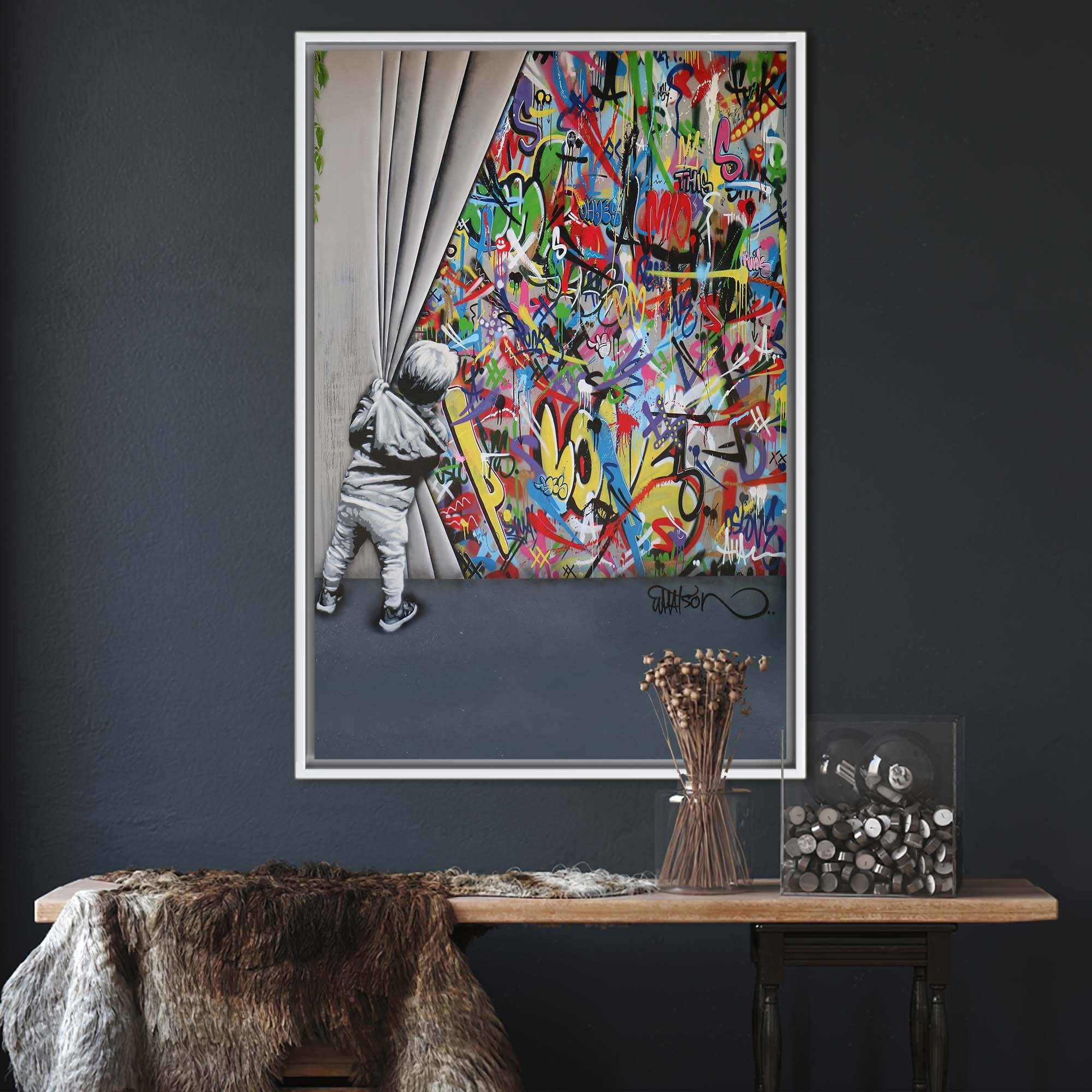 Abstract Art Canvas, Banksy Art, Behind the Curtain Art Canvas