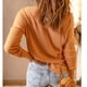 thumbnail image 4 of Blusa de punto Jersey Hombro caído Manga larga Color puro Cuello redondo Tops con botones para mujer Naranja S, 4 of 6