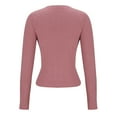 thumbnail image 5 of Scyoekwg Long Sleeve Crop Tops for Women Solid Color Round Neck Basic Short Tops Casual Comfy Slim Tops Pullover (Pink,XL), 5 of 6