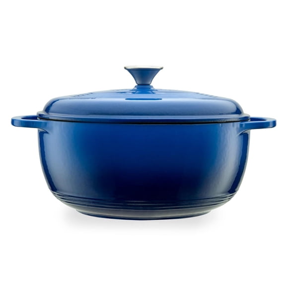 Mercer Culinary Horno holandés redondo de hierro fundido esmaltado, 6 cuartos de galón, azul marino