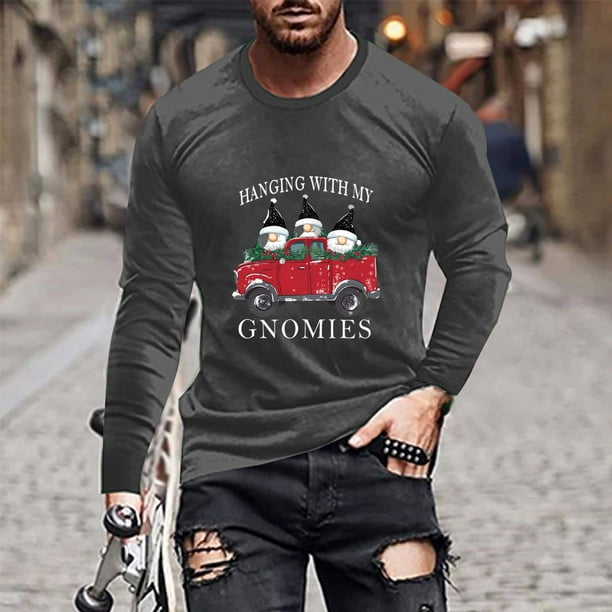 Blusas y camisas de manga larga y cuello redondo para hombre, informales, con estampado navideño, deportivas, de poliéster.