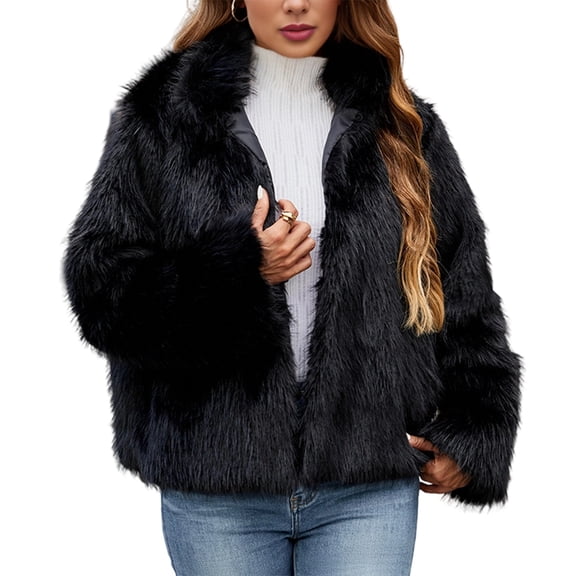 Women'S Winter Coats Fleece Cropped Jacket Faux Fur Long Sleeve Warm Outerwear Fall Clothes