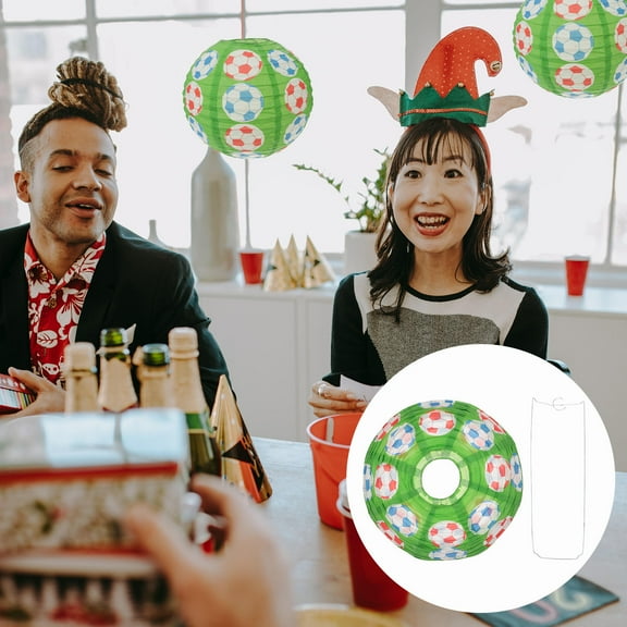 Raindrops Green Soccer Paper Lanterns for Party Decorations Fun Sports Event and Birthday Celebrations 3pcs