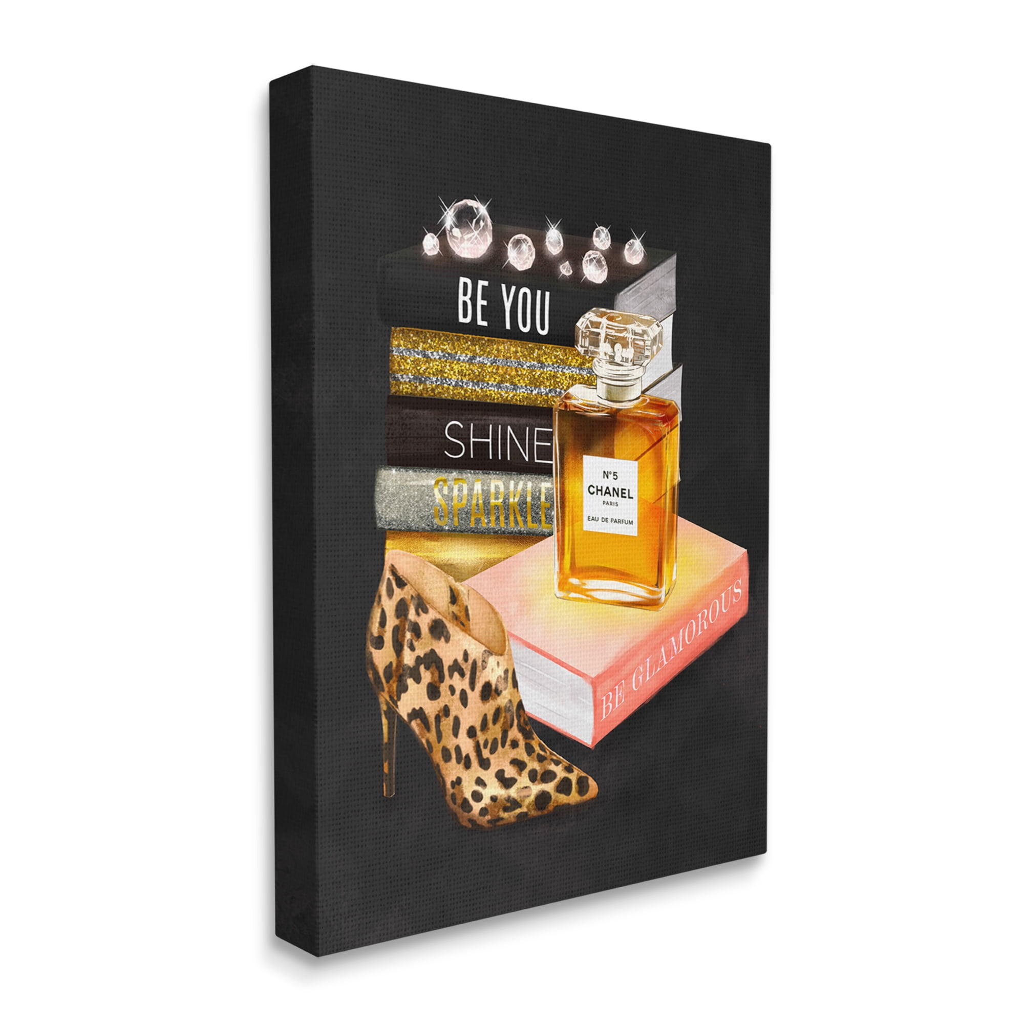 Stupell Industries Be Glamorous Perfume Bottle Cosmetics Leopard Heel Fashion,36 x 48, Design by Ziwei Li