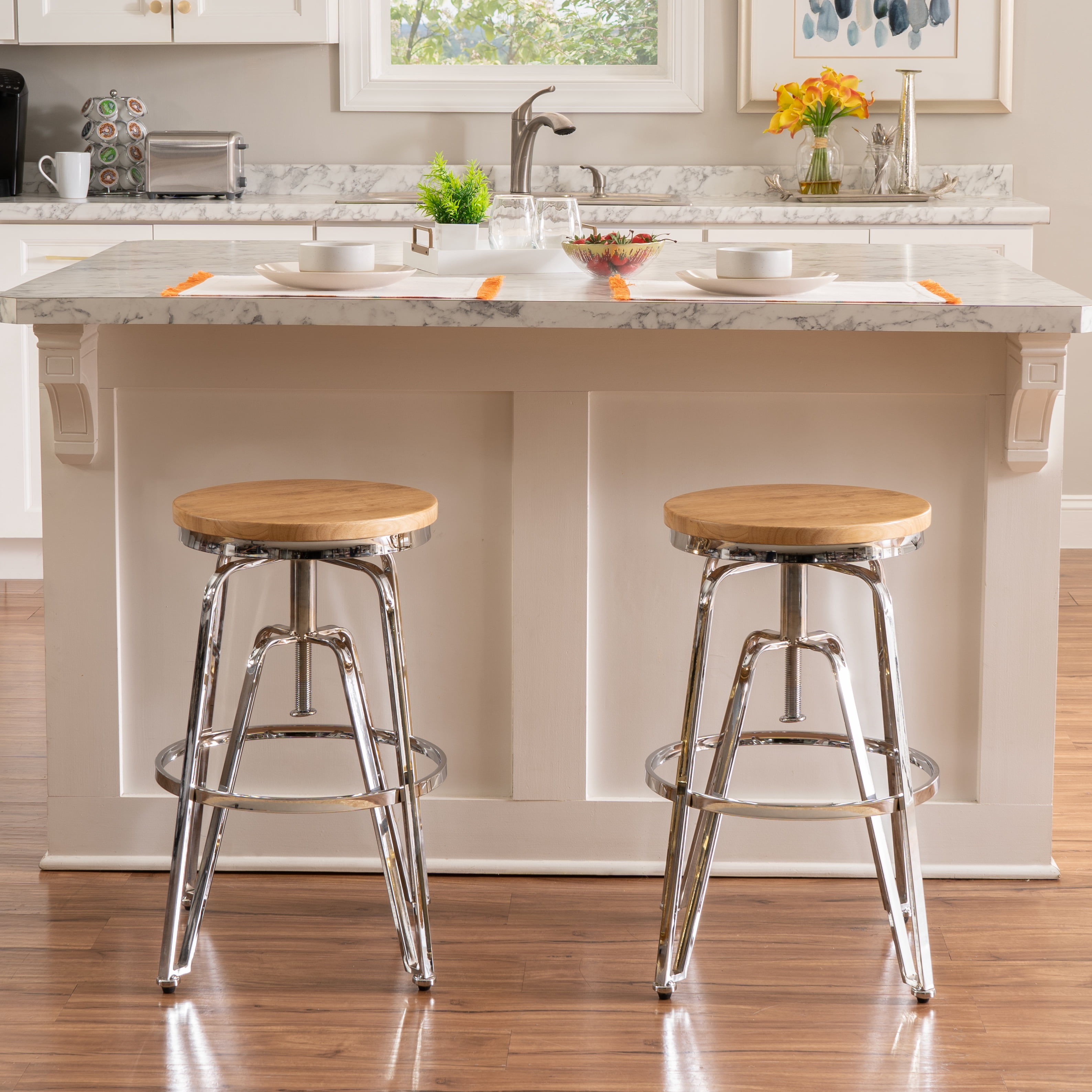 Linon Farhart Backless Bar Stool with Adjustable Height & Swivel, Silver