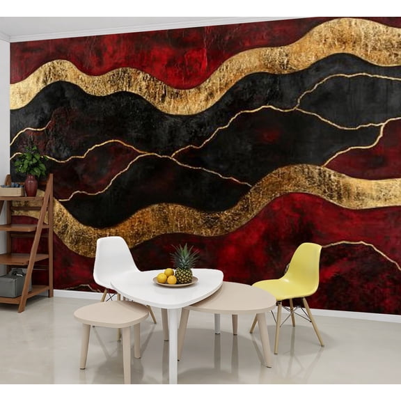 Peel and Stick Wallpaper Wall Murals Red Abstract Marble Burgundy Black Malachite Gold 69"H x 96"W Removable Wall Paper Self-Adhesive Wall Decor for Bedroom Living Room Nursery