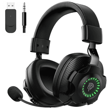 QUCOPRE Gaming Wireless Headset for PS5,PS4,Switch,PC,Mac, 3D Stereo Surround Sound Headset with Noise Cancelling Mic/LED Lights