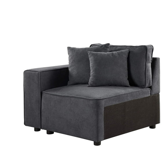 Silla modular orientada a la izquierda Yardlio de tela gris con 2 almohadas