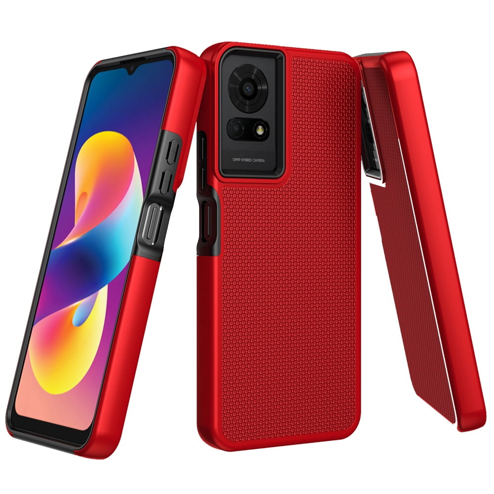 Xpression Phone Case For AT&T Motivate Pro 5G Dual Layer Heavy-Duty Hybrid Rugged Case Rugged Texturized TPU & PC Shockproof Silicone Military Grade Cover, Red