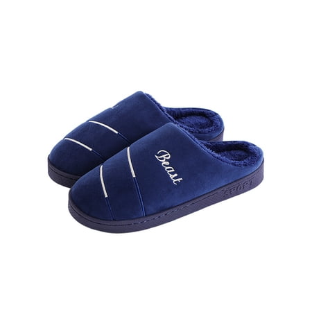 

SIMANLAN Mens Breathable Clog Slipper Lightweight Closed Toe Winter Warm Non-slip Fuzzy Bedroom Slippers Navy Blue 9.5-10