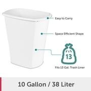 Sterilite Large Kitchen Trash Can, 10 Gallon Plastic Garbage Bin with No Lid, White