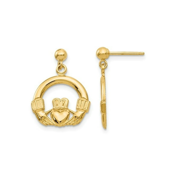 Gem & Harmony 14K Yellow Gold Dangling Claddagh Post Earrings for Women