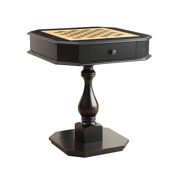 Benjara Wooden Chess Game TableWith One Drawer, Black