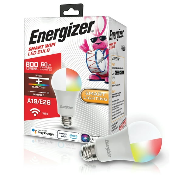 Energizer Smart Wi-Fi Multi-Color and Single White LED Light Bulb, A19 Shape, E26 Base