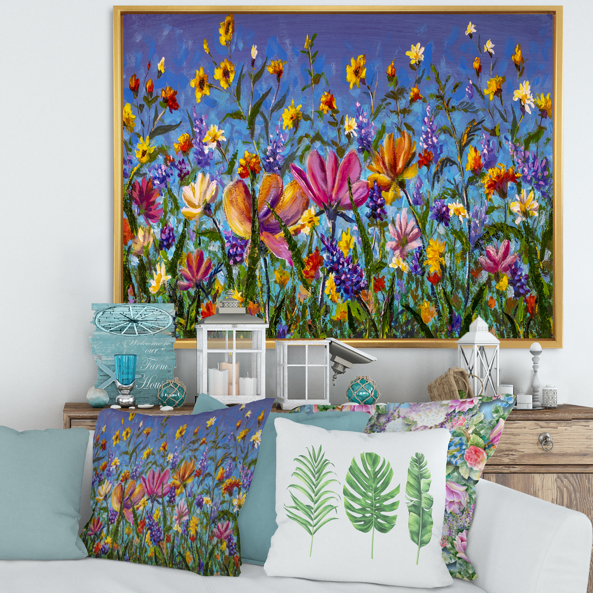 Designart 'Wildflowers and Daisies In Summer Garden Field I' Traditional Framed Canvas Wall Art Print