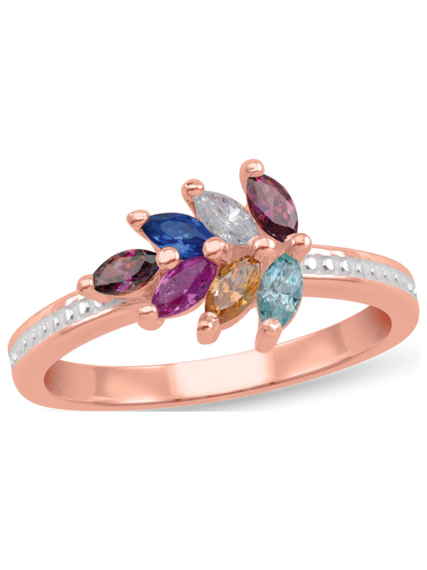 Personalized Leaves Birthstone Ring in 14K Gold by Jewlster