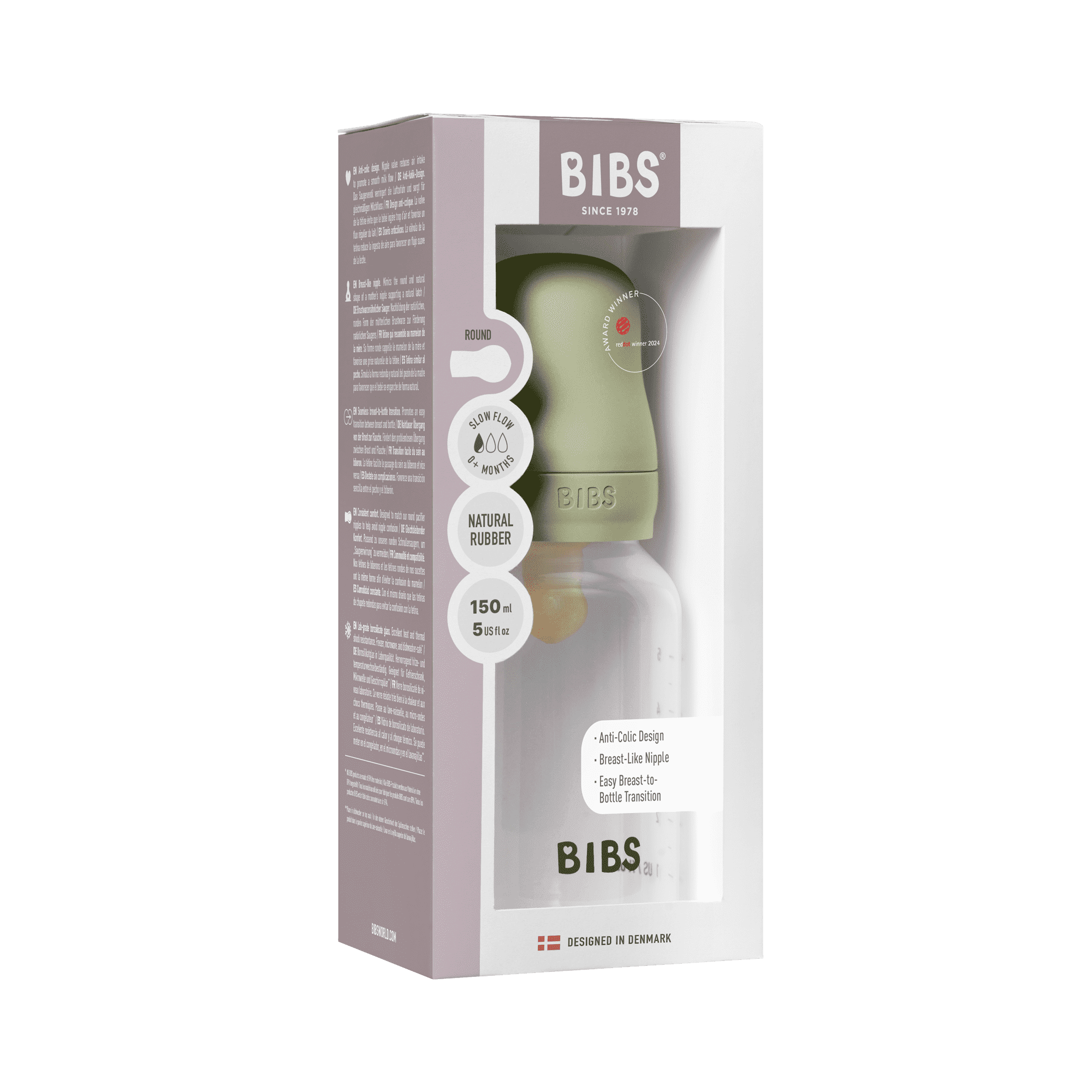 BIBS Baby Bottle with Slow Flow Latex Nipple, Sage, 5 oz, 1 Each
