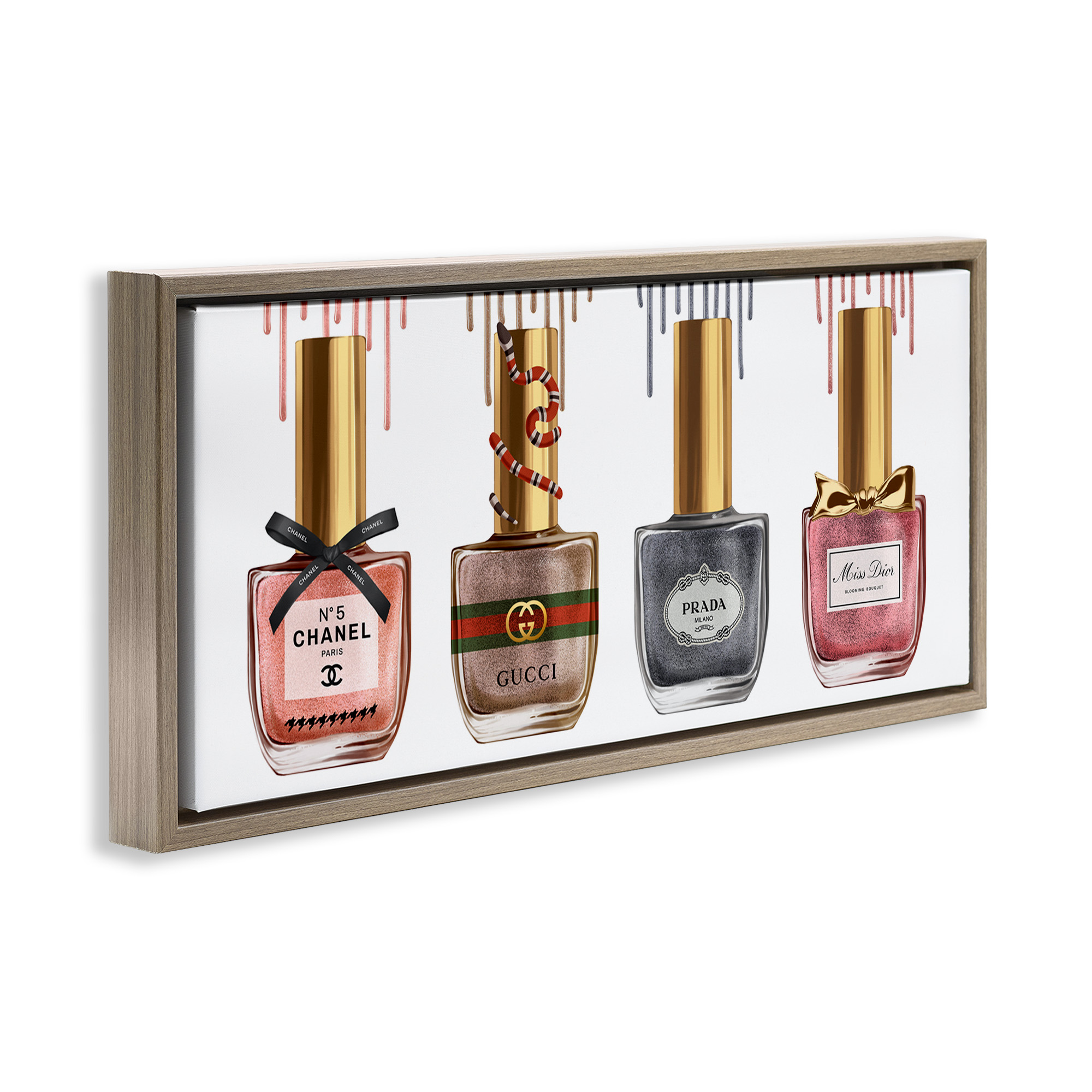 Stupell Industries Glam Nail Polish Collection Beauty & Fashion Painting Brown Floater Framed Canvas Art Print Wall Art, 31 x 14