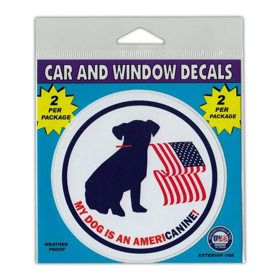 Window Decals, 2-Pack, My Dog is an Americanine! (United States), 4" Diameter Vinyl Stickers