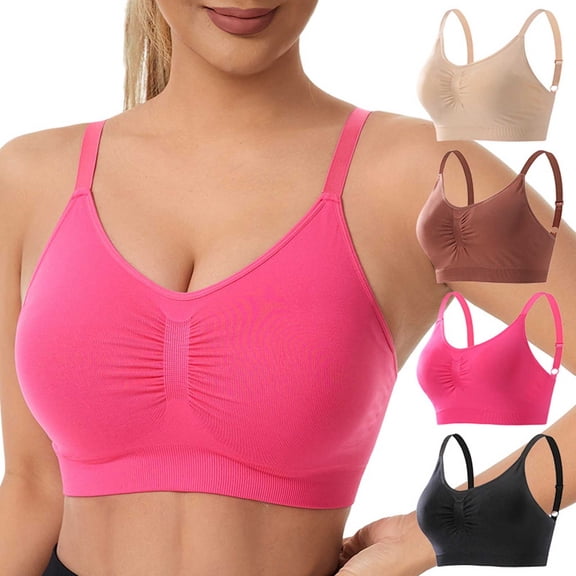 Agkizg Women's Plus Size Wireless Bra Push Up Lift Padded Seamless Racerback Yoga Sports Bra