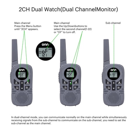 ONN TWO WAY RADIOS WITH LED LIGHT, 22 FRS CHANNELS AND 23 MILE RANGE WALKIE TALKIES, 3 COUNT