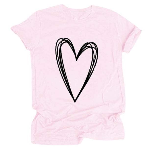 ICHUANYI Clearance Womens Tops Short Sleeve Heart Printed T Shirt Casual Basic Blouse(Pink, M) ICHUANYI WER2023080903798