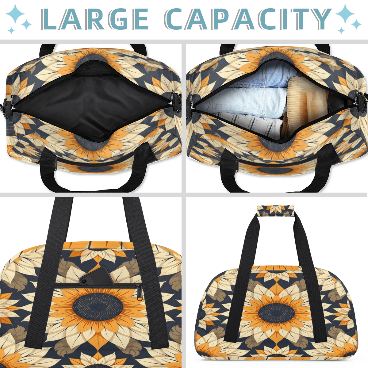 Herdesigns Sunflower Sports Duffle Bag for Women & Men, Flower Gym Bag Dance Bag Overnight Bag Carry On Weekender Travel Bag