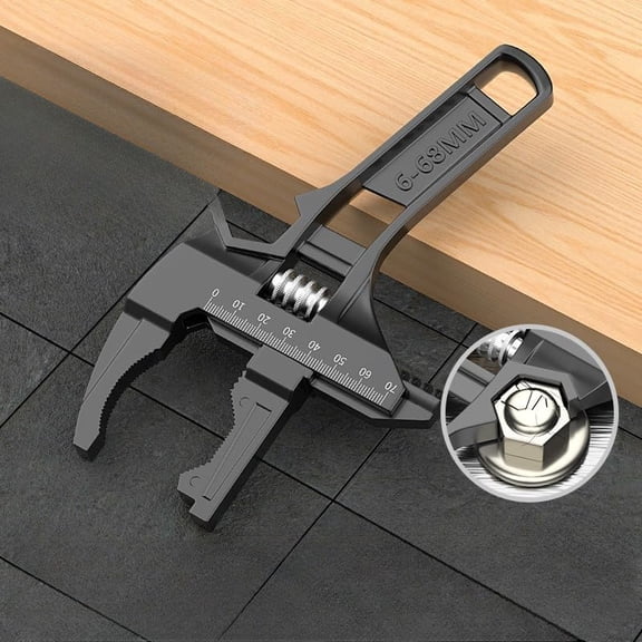 Wide Jaw Adjustable Plumbing Wrench, Universal Adjustable 6-68mm Large Opening Pipe Wrench Nut Key Spanner Home Repair Tool (Black)