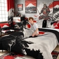 thumbnail image 4 of Manfei Art Samurai Full Size Comforter Sets for Home, Armor Flag Bedding Sets for Office, Black Red White, Black Reversible 3 Pieces, 1 Comforter and 2 Pillowcases, 4 of 6
