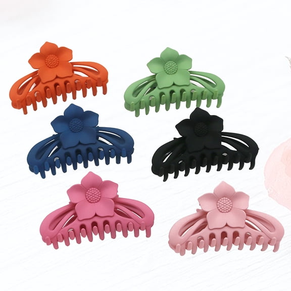 HONMEET 6-Pack Matte Texture Flower Jaw Hair Clips Navy Plastic Hair Accessories for Women and Girls