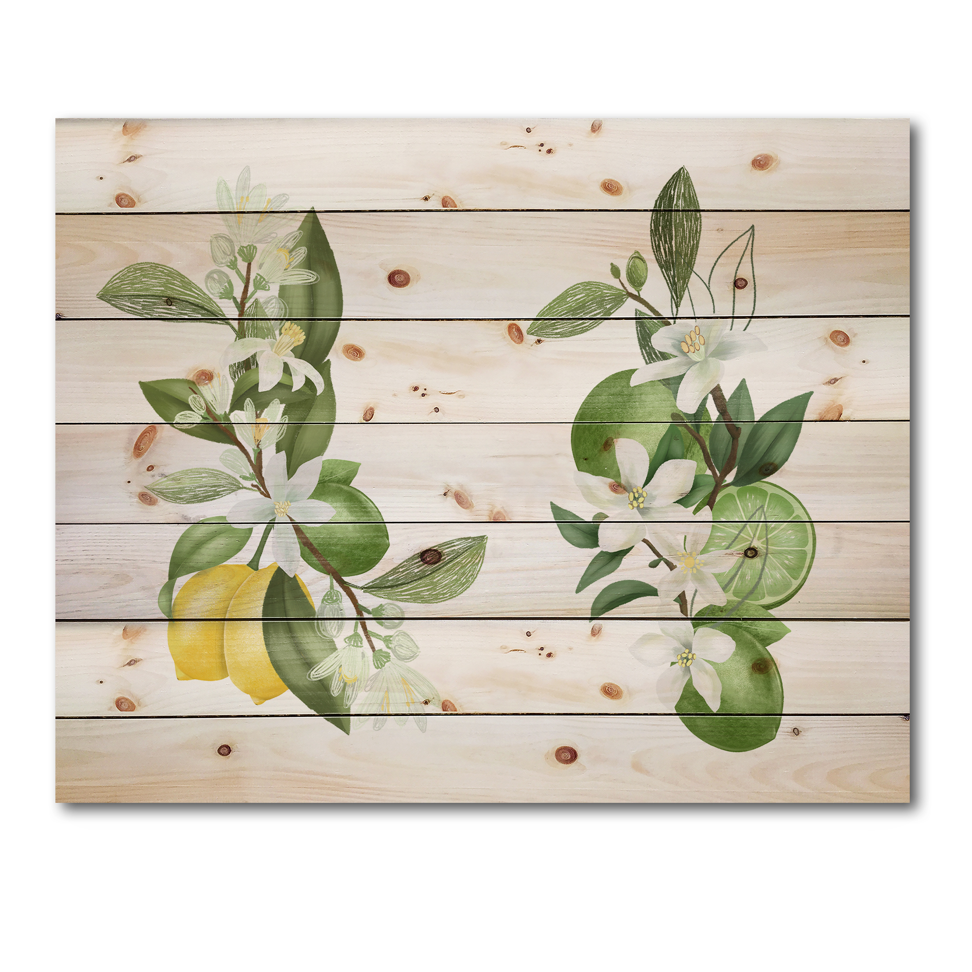 Designart 'Bouquets Of Blooming Lemon Tree Branches on White' Traditional Print on Natural Pine Wood
