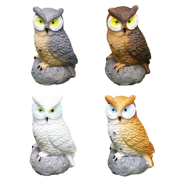 4 Pcs Statue de Hibou de Jardin Ornements d'Art Figurine d'Oiseau Miniature en Résine pour Cour Pelouse