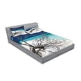 thumbnail image 2 of Ambesonne Beach Fitted Sheet & Pillow Sham Set, Seascape Theme Driftwood, Queen, Turquoise and Blue, 2 of 2